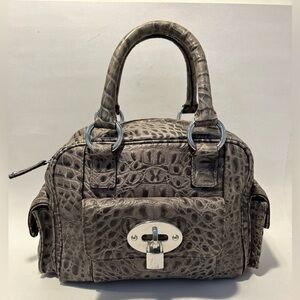 Talbots Gray Croc-Embossed Satchel with Silver Hardware